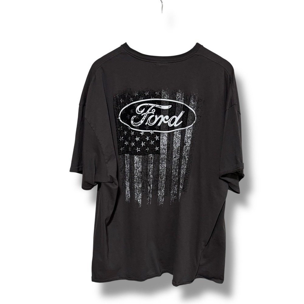 Ford Motor Men's Double Sided Patriotic Graphic Flag Logo T Shirt Gray Size 3XL